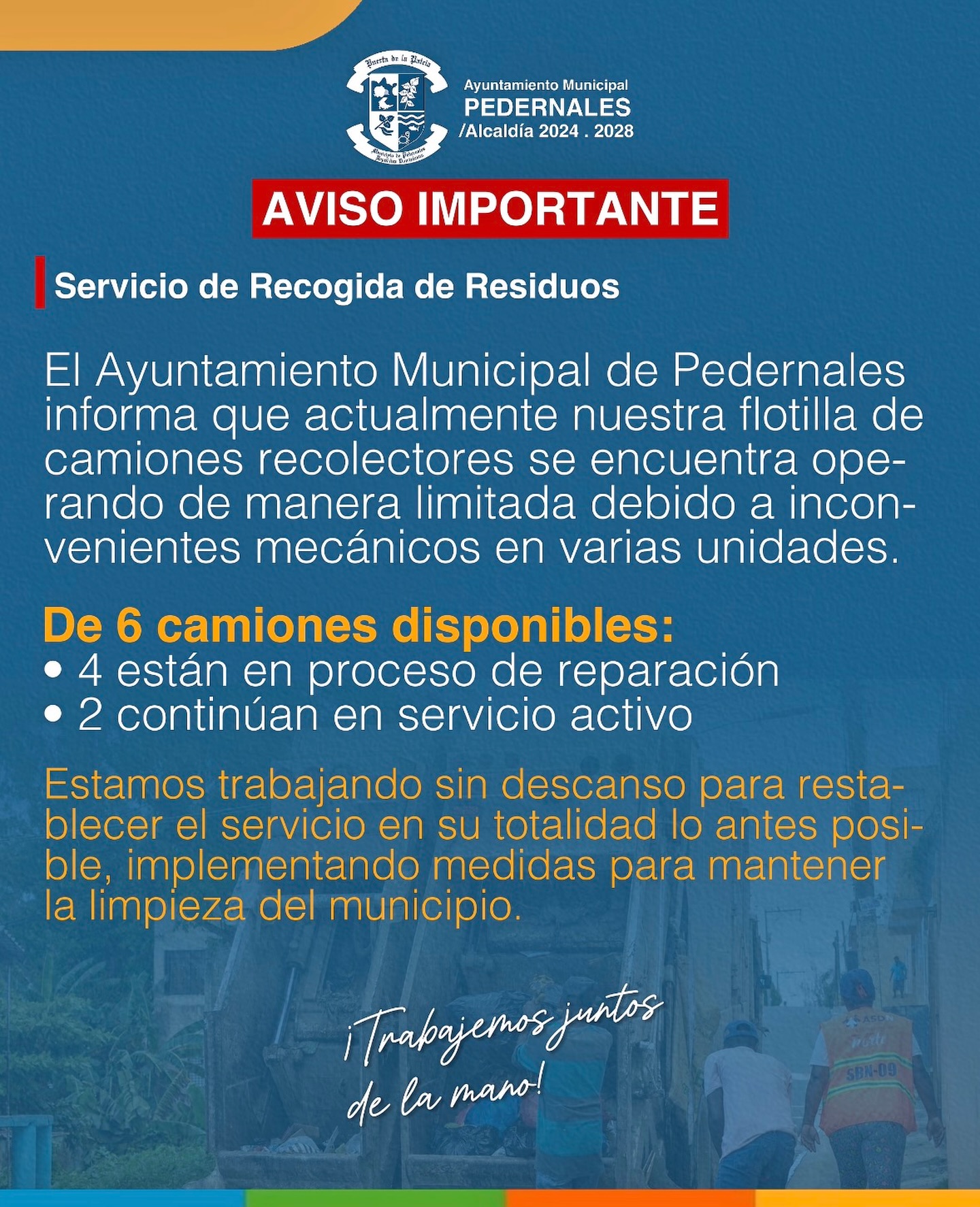 🚛 Aviso importante a la ciudadanía de Pedernales